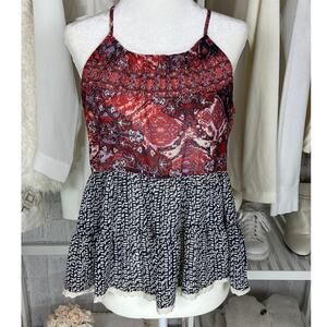 Rewind Women's Size S Sheer Red & Navy Graphic Hi-Low Swing Tank #0463